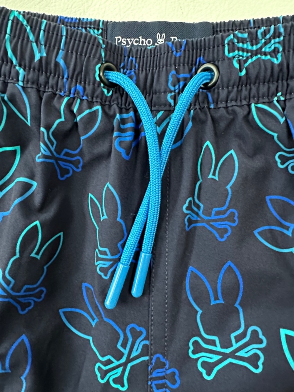 Psycho Bunny Boys Navy Swim Trunks with Blue Bunny Print size M (10-12) - Picture 4 of 9
